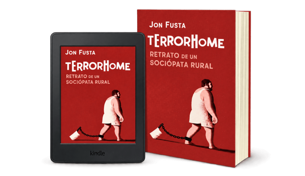 Mockup de Terrorhome de Jon Fusta en edición impresa y Kindle sobre fondo transparente